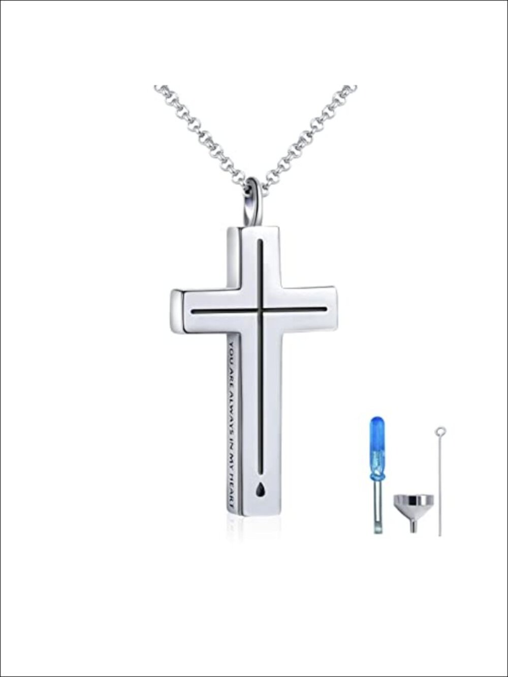 925 Sterling Silver Cross Cremation Urn Necklace Memorial Ashes Pendant